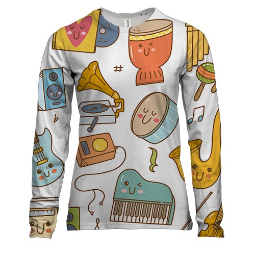 Женский 3D лонгслив Мультяшные музыкальные инструменты