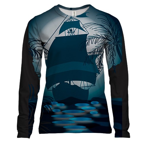 Женский 3D лонгслив с кораблем на фоне луны