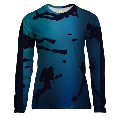 Женский 3D лонгслив Аквалангисты на дне океана