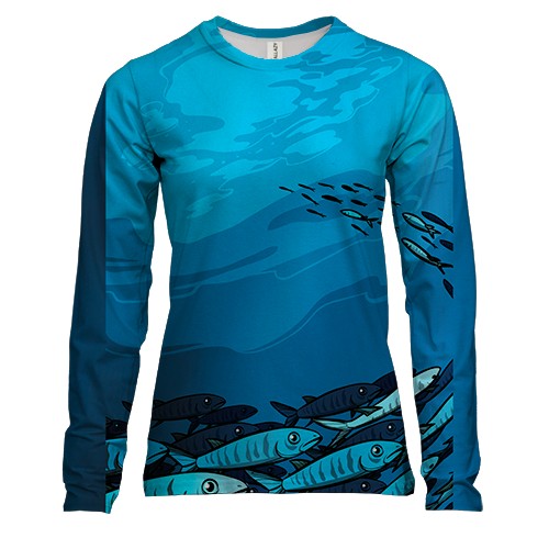 Женский 3D лонгслив Морское Дно с рыбками