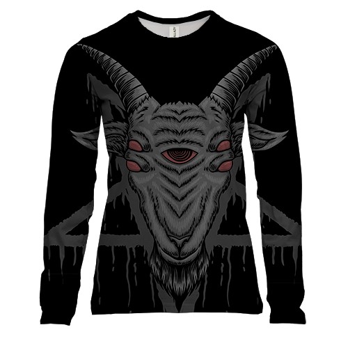 Женский 3D лонгслив Пентаграмма с головой козла