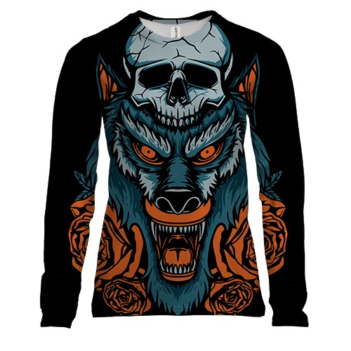 Женский 3D лонгслив Волк с черепом