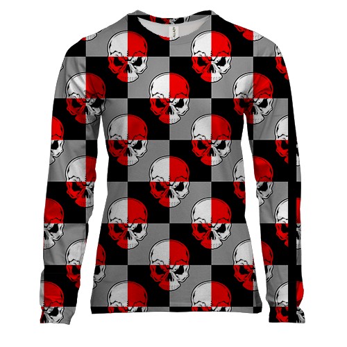 Женский 3D лонгслив Черепа и красная клеточка
