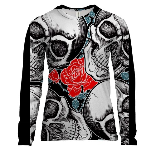 Женский 3D лонгслив с черепами и розой
