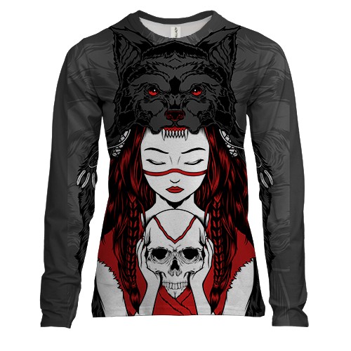 Жіночий 3D лонгслів Дівчина з черепом