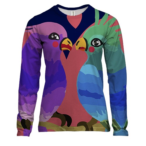 Женский 3D лонгслив Влюбленные птицы