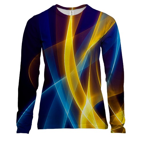 Женский 3D лонгслив с желто-синей абстракцией