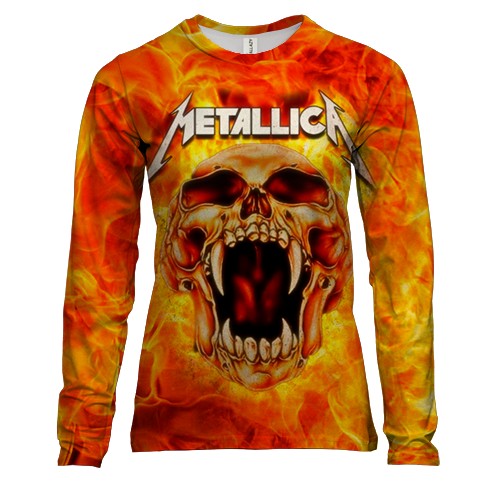 Женский 3D лонгслив Metallica (огненный череп)