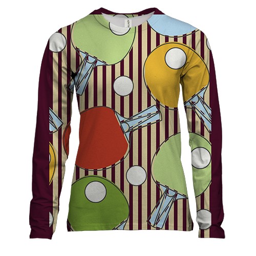 Жіночий 3D лонгслів з настільною тенісної атрибутикою