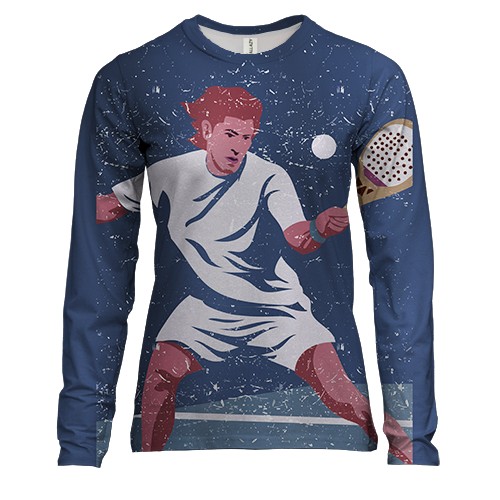 Женский 3D лонгслив с теннисным игрокам в белом