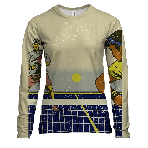 Женский 3D лонгслив с теннисными игроками и сеткой