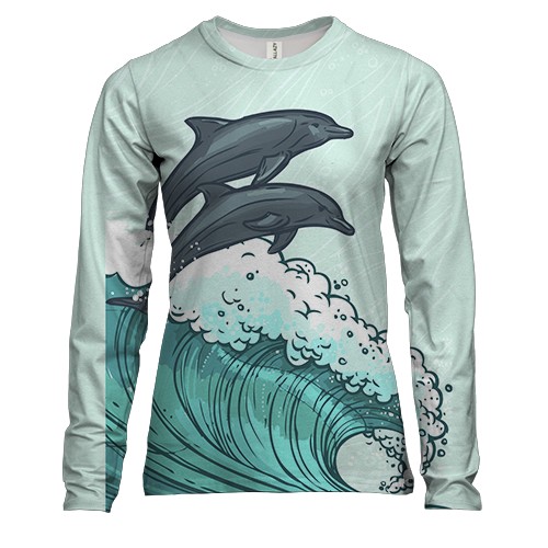 Женский 3D лонгслив с дрейфующими дельфинами