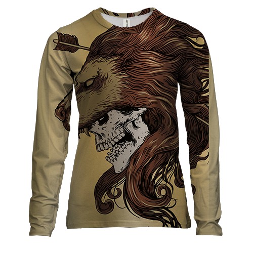 Женский 3D лонгслив со скелетом и головой льва