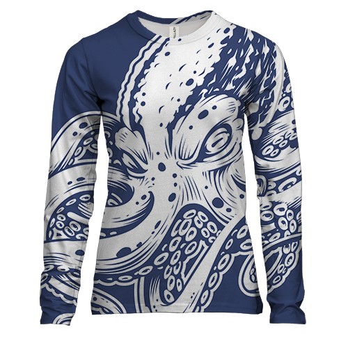 Женский 3D лонгслив с белым осьминогом
