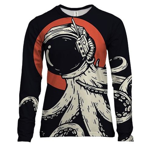 Женский 3D лонгслив с белым осьминогом и шлемом