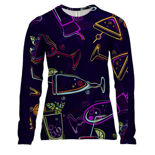 Женский 3D лонгслив с разными коктейлями