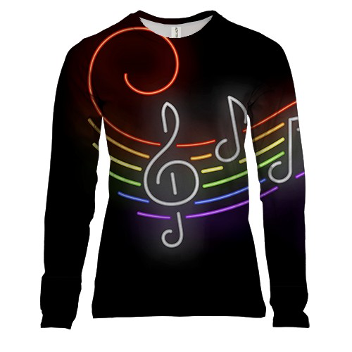 Женский 3D лонгслив с неоновыми нотами