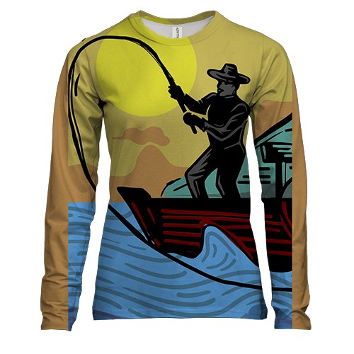 Женский 3D лонгслив с иллюстрацией рыбака