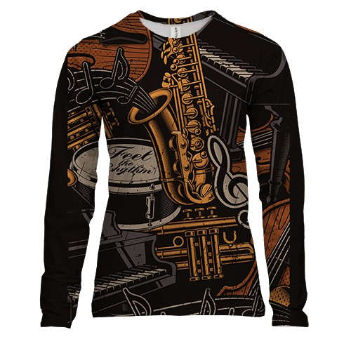 Женский 3D лонгслив с музыкальными арт инструментами