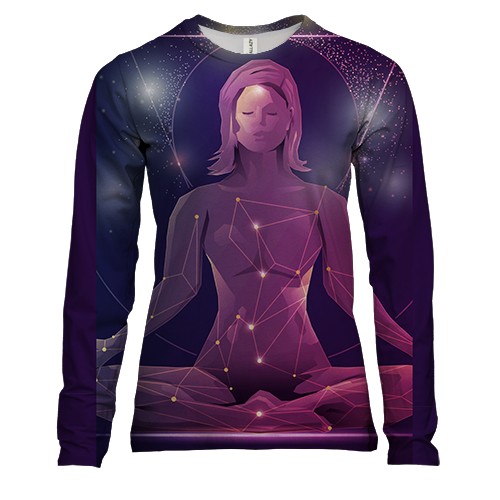 Женский 3D лонгслив с полигональной девушкой йогой