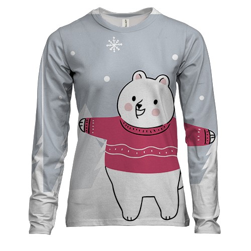 Жіночий 3D лонгслів з ведмедиками в светрах