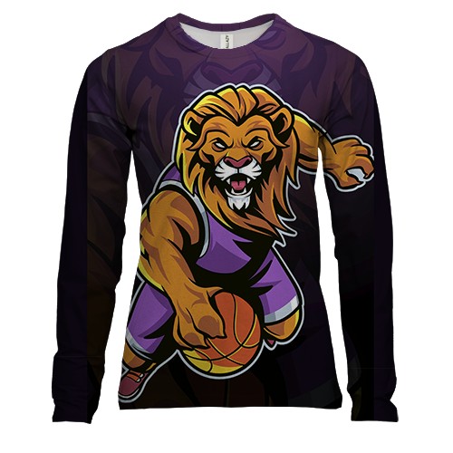 Женский 3D лонгслив со львом баскетболистом