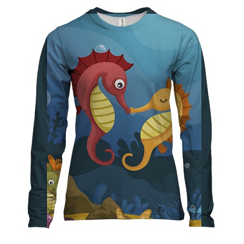 Женский 3D лонгслив с парочкой морских коньков
