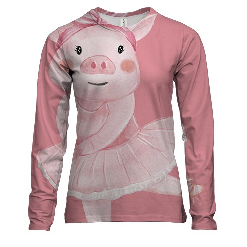 Женский 3D лонгслив со свинкой балериной