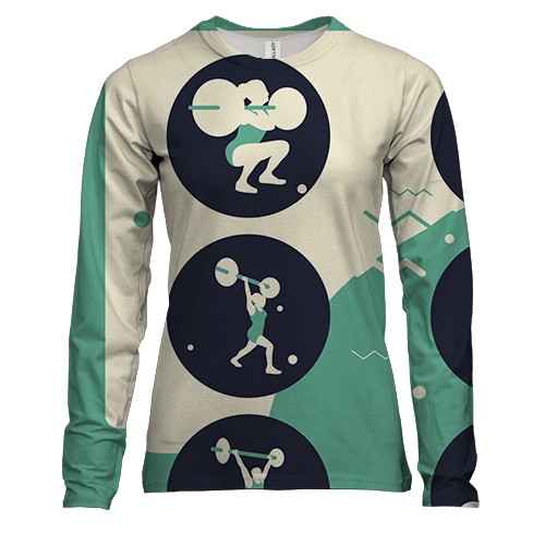 Женский 3D лонгслив и девушкой и штангой