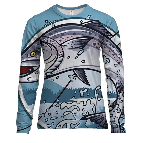 Женский 3D лонгслив с рыбаком и рыбой (2)