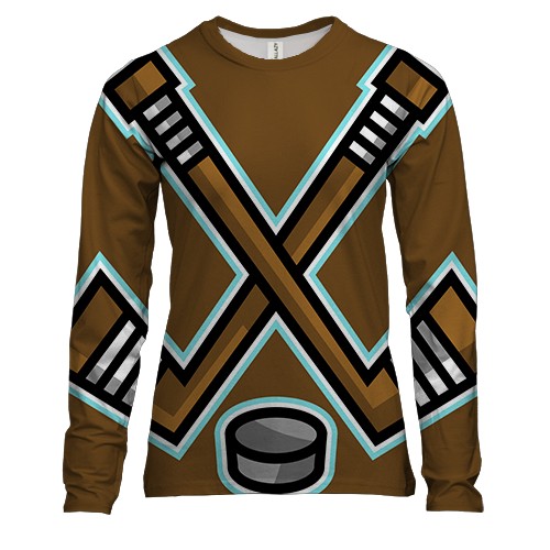 Женский 3D лонгслив с хоккейными клюшками и шайбой