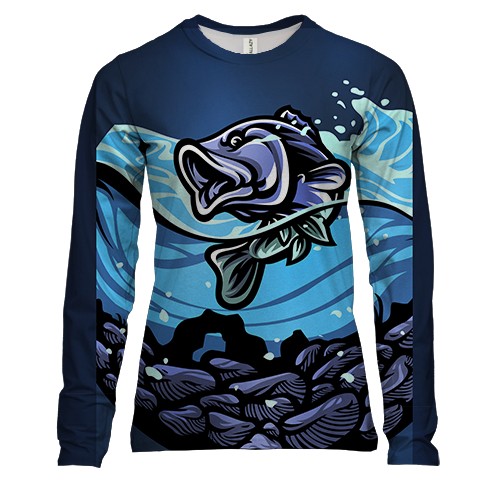 Женский 3D лонгслив с синей рыбой в воде