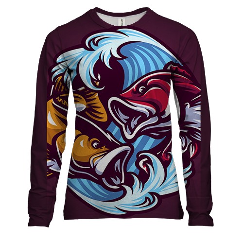 Женский 3D лонгслив с красной и оранжевой рыбой