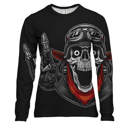 Женский 3D лонгслив со скелетом и байком