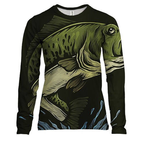 Жіночий 3D лонгслів з хакі рибою