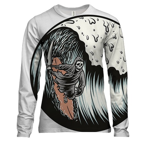 Женский 3D лонгслив со скелетом и серфингом