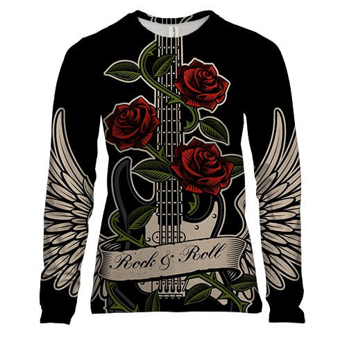 Женский 3D лонгслив с электрогитарой и цветами