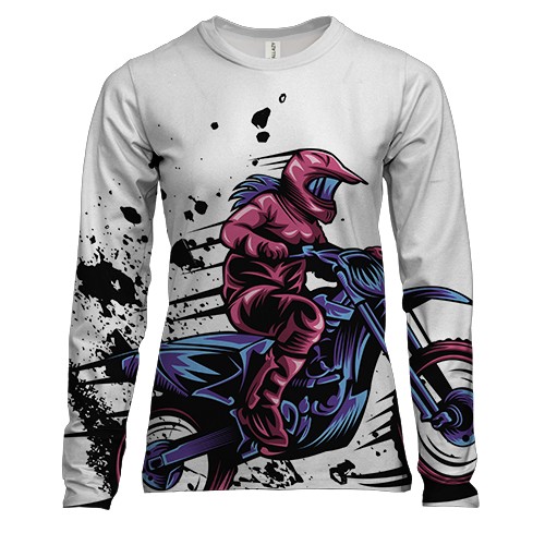 Женский 3D лонгслив с ярким мотоциклистом