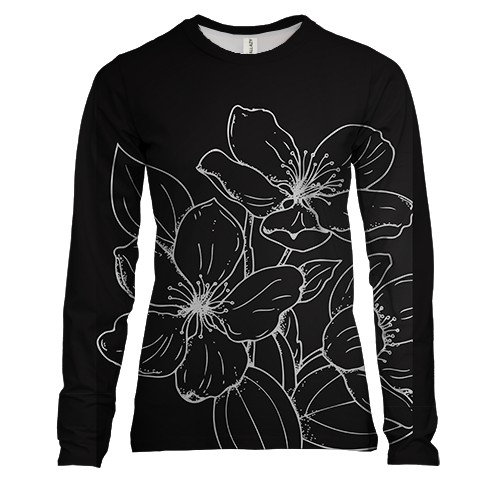 Жіночий 3D лонгслів з білими контурними квітами