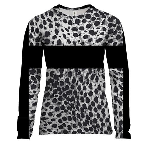 Женский 3D лонгслив с черно белой пятнистой кожей