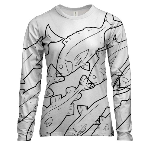 Женский 3D лонгслив с контурными рыбами (2)