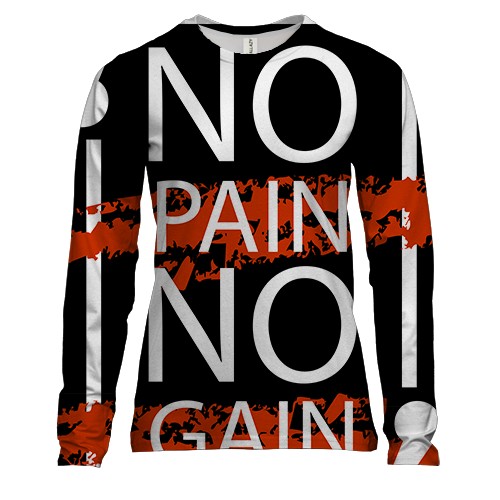 Жіночий 3D лонгслів с надписью "No pain No gain"