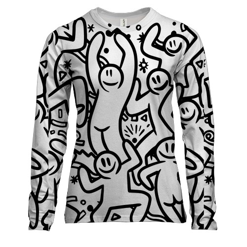 Женский 3D лонгслив с черно белыми людьми