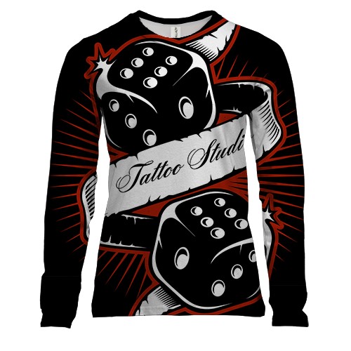 Женский 3D лонгслив с костями и надписью "Тату Студия"