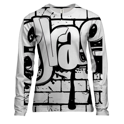 Женский 3D лонгслив с черно белым граффити на стене