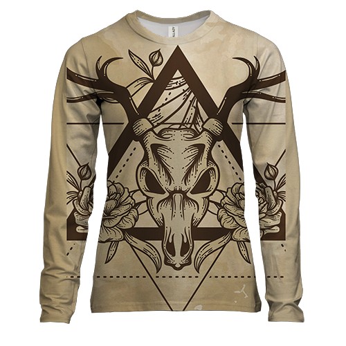 Женский 3D лонгслив с оленем и треугольником