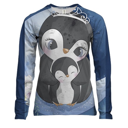 Женский 3D лонгслив с семьей пингвинов