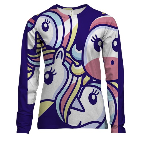 Женский 3D лонгслив с разными единорогами