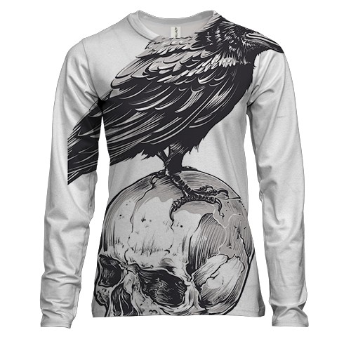 Жіночий 3D лонгслів з черепом і вороною