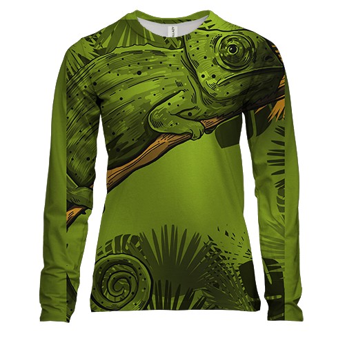 Жіночий 3D лонгслів з салатовим хамелеоном